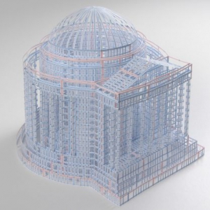 賬目紙搭建的鏤空建筑模型