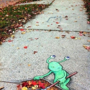 充滿童趣的街頭3D彩色粉筆畫